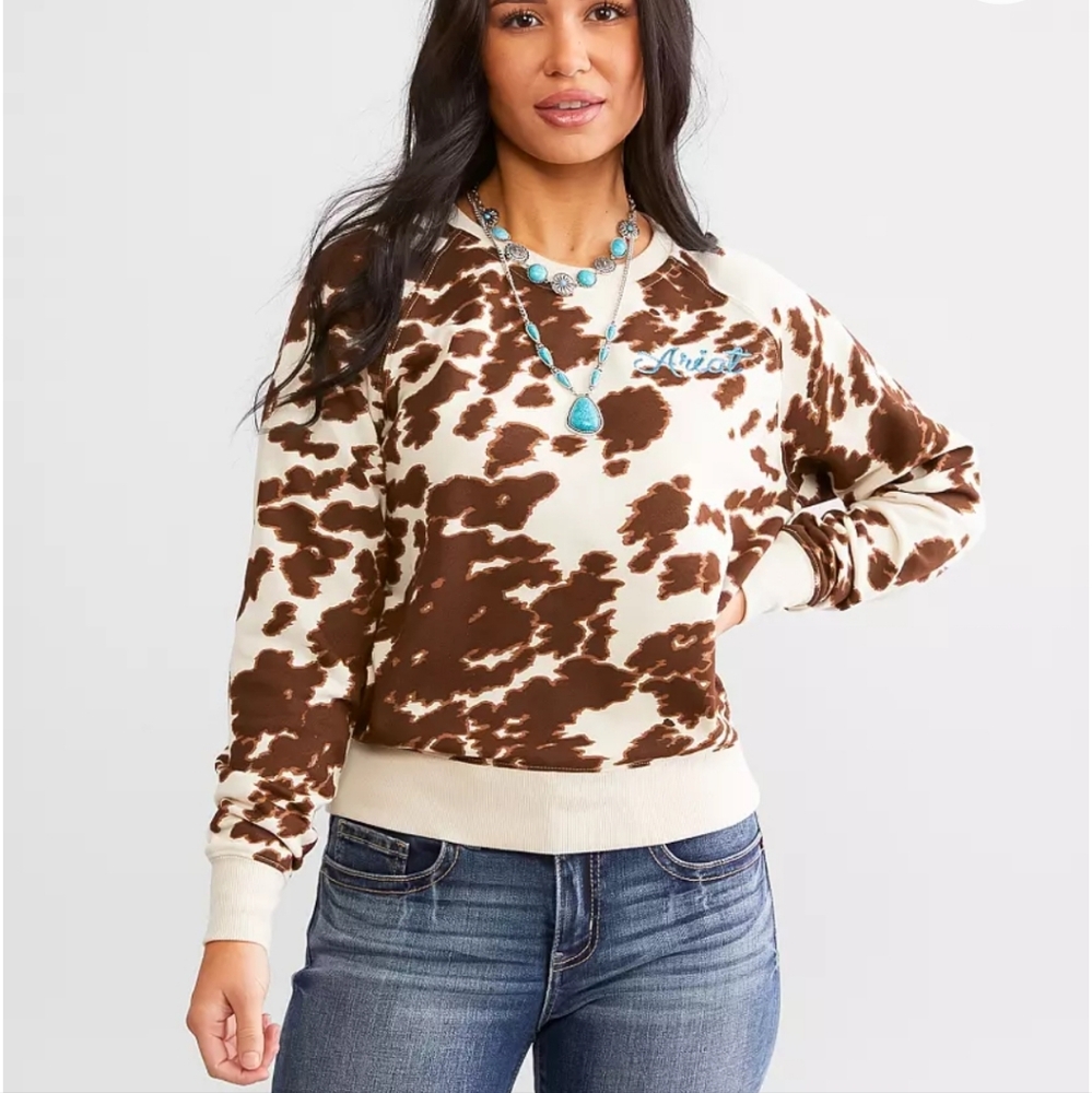 Ariat Brown and Cream Cow Print Sweatshirt